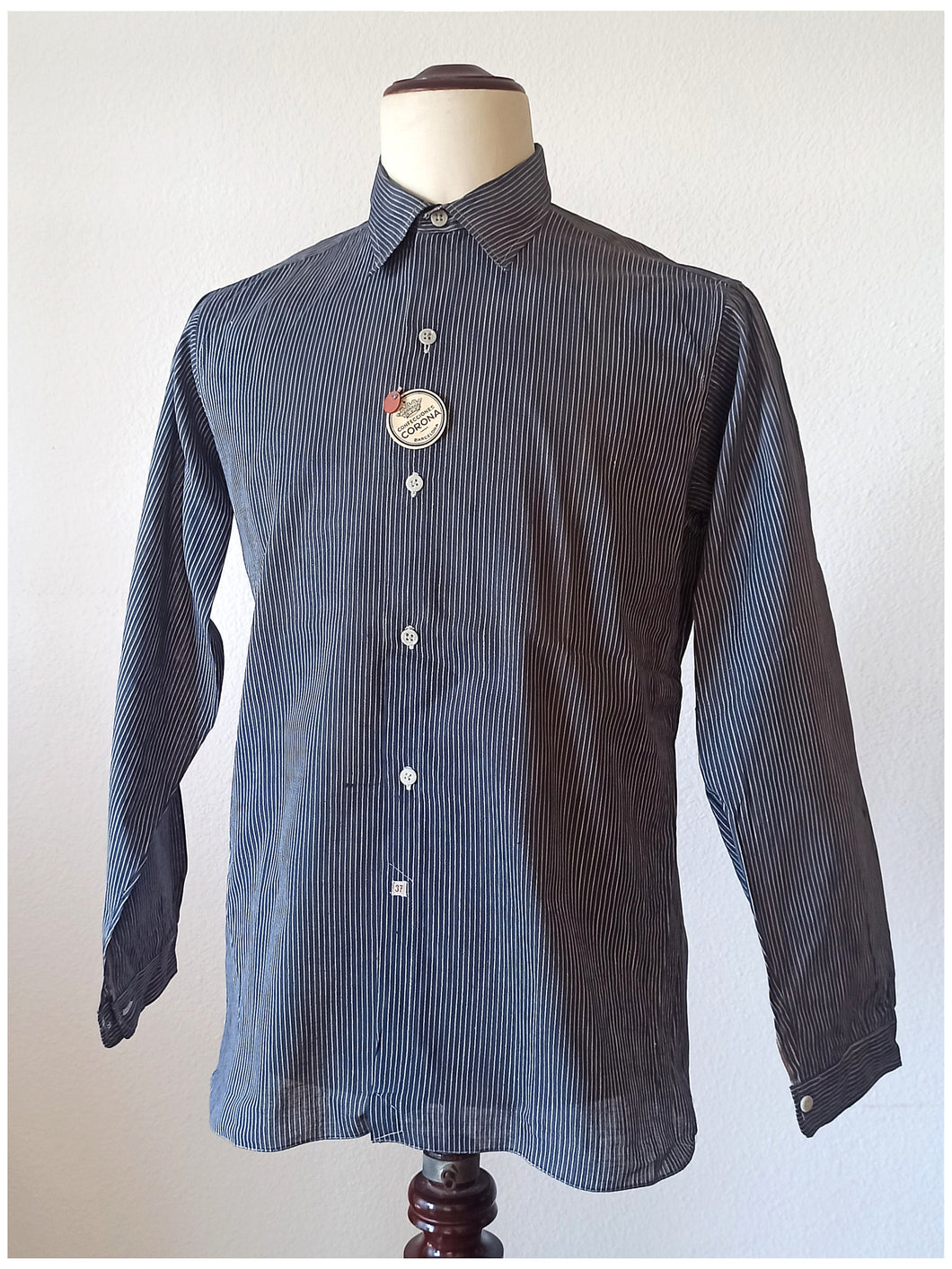 1930s 1940s - CORONA, Barcelona - Deadstock Blue Striped Cotton Shirt