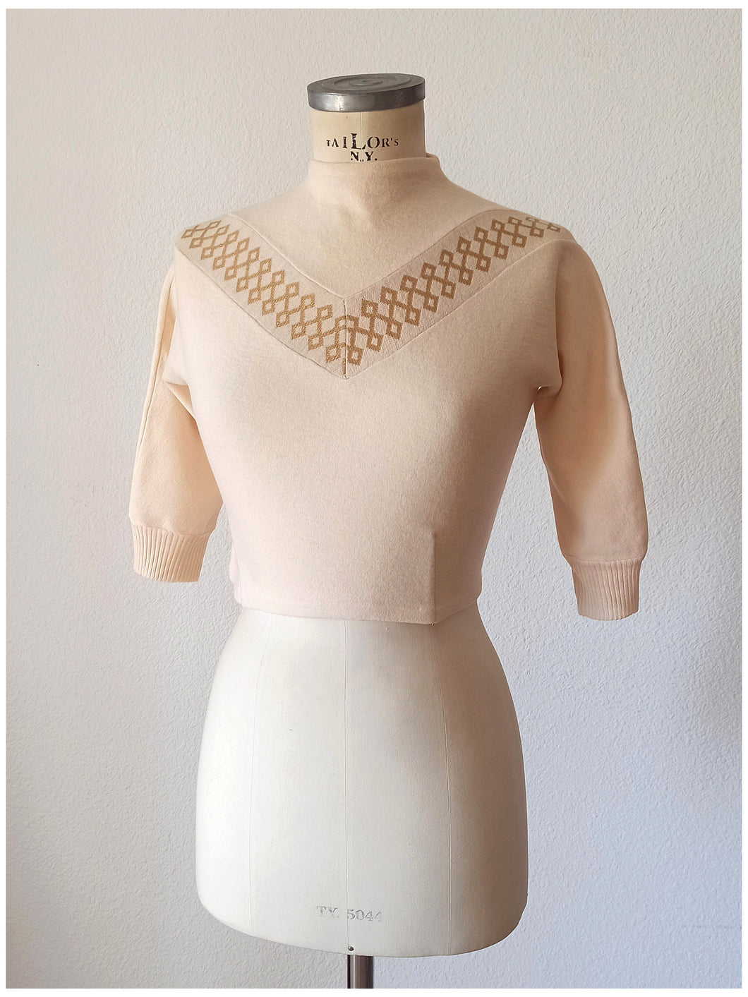 1950s - Gorgeous Zipper Back Wool Cropped Top - Sz 42