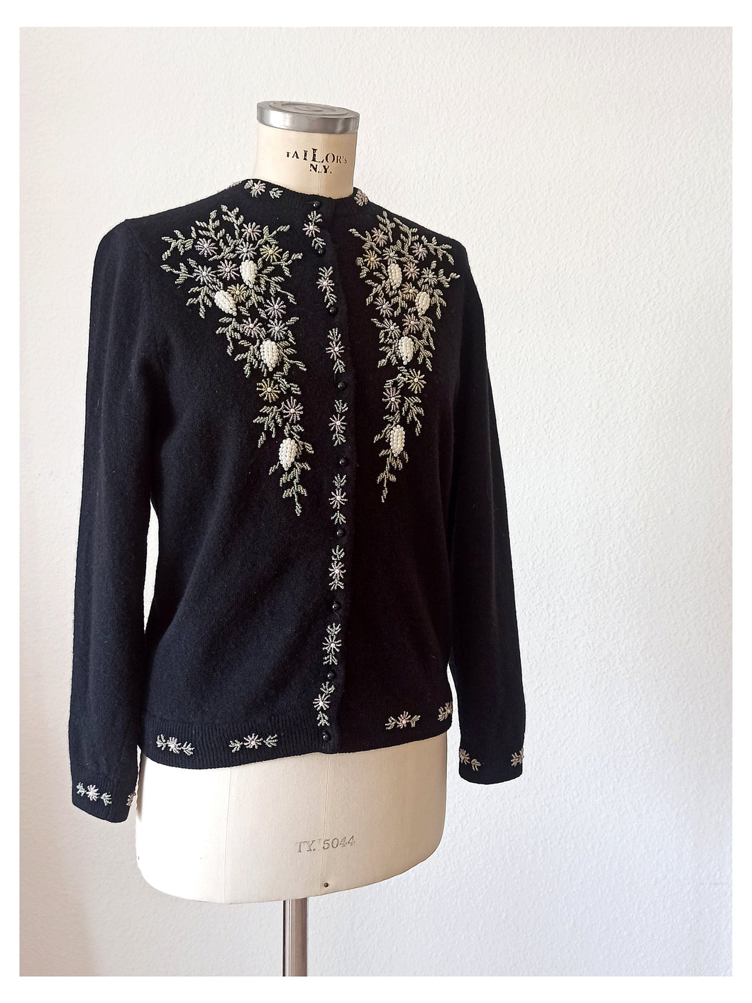 1950s - Marvelous Black Beaded Angora Wool Cardigan