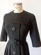 Load image into Gallery viewer, 1950s - Gorgeous Grey Red Tartan Wool Dress - W26 (66cm)
