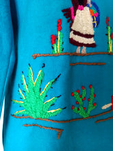 Cargar imagen en el visor de la galería, 1940s 1950s - Gorgeous Blue Embroidered Mexican Souvenir Jacket
