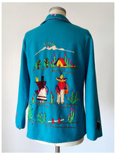 Cargar imagen en el visor de la galería, 1940s 1950s - Gorgeous Blue Embroidered Mexican Souvenir Jacket
