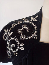 Load image into Gallery viewer, 1940s - Stunning Black Beaded Velvet Peplum Dress - W30 (76cm)
