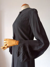 Charger l'image dans la galerie, 1930s - Unreal Art Deco Black Bishop Sleeves Coat Dress - W30 (76cm)

