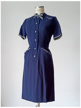Load image into Gallery viewer, 1940s - PARIS - Stunning Blue Houndstooth Dress - W30 (76cm)
