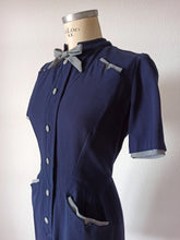 Load image into Gallery viewer, 1940s - PARIS - Stunning Blue Houndstooth Dress - W30 (76cm)
