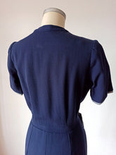 Load image into Gallery viewer, 1940s - PARIS - Stunning Blue Houndstooth Dress - W30 (76cm)

