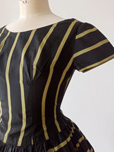 Load image into Gallery viewer, 1950s - Stunning Black &amp; Green Satin Dress - W28.5 (72cm)
