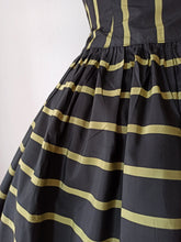 Load image into Gallery viewer, 1950s - Stunning Black &amp; Green Satin Dress - W28.5 (72cm)
