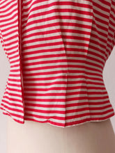 Cargar imagen en el visor de la galería, 1940s 1950s - Gorgeous Candy Stripes Cotton Blouse - W27.5 (70cm)
