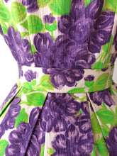 Load image into Gallery viewer, 1950s - Spectacular Acid Green Purple Floral Dress - W29 (74cm)
