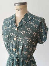 Load image into Gallery viewer, 1940s - Glorious Teal Blue Floral Rayon Dress - W29 (74cm)
