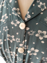 Load image into Gallery viewer, 1940s - Glorious Teal Blue Floral Rayon Dress - W29 (74cm)
