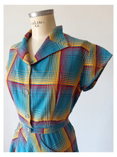 Cargar imagen en el visor de la galería, 1940s - Gorgeous Petrol Blue Cotton Dress - W34 (86cm)
