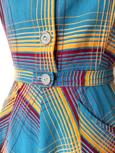Cargar imagen en el visor de la galería, 1940s - Gorgeous Petrol Blue Cotton Dress - W34 (86cm)
