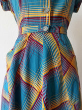 Cargar imagen en el visor de la galería, 1940s - Gorgeous Petrol Blue Cotton Dress - W34 (86cm)
