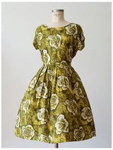 Load image into Gallery viewer, 1950s 1960s - Stunning Green Roseprint Rayon Dress - W30 (76cm)
