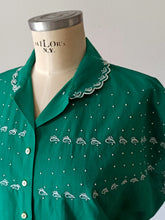 Load image into Gallery viewer, 1950s - Gorgeous Green Embroidery Cotton Blouse - W47 (120cm)
