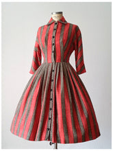 Load image into Gallery viewer, 1950s - Young Look Striped Wool Shirtwaist Dress - W27.5 (70cm)
