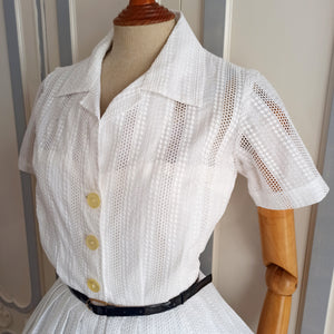 1950s - Marvelous White Cotton Lace Dress - W25/26 (64/66cm)