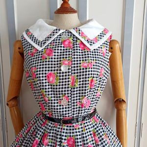 1950s - The Most Adorable Vichy Rose Print Dress - W26 (66cm)