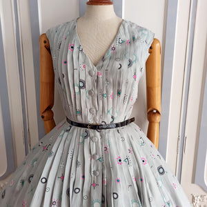 1940s 1950s - Fabulous Atomic Print Silk Dress - W27 (68cm)