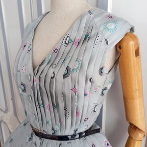 1940s 1950s - Fabulous Atomic Print Silk Dress - W27 (68cm)