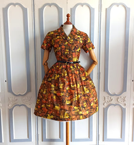 1950s 1960s - Fabulous Colors Abstract Print Dress - W28.5 (72cm)