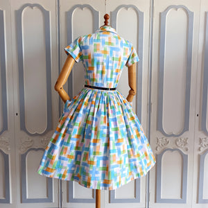 1950s - Impression de Paris, France - Gorgeous Cotton Dress - W28.5 (72cm)