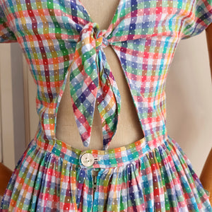 1940s 1950s - Adorable Colorful Tie Back Dress - W27 (68cm)
