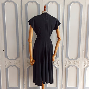 1940s - Grovine, New York - Stunning Black Rayon Crepe Dress - W28.5 (72cm)