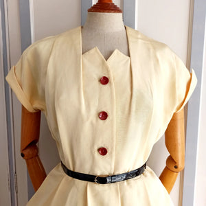 1950s - Spectacular Hand Embroidered Vanilla Dress - W28 (72cm)