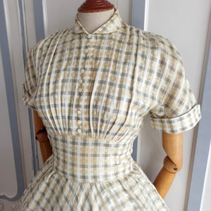 1940s 1950s - Lovely Peter Pan Collar Cream Vanilla Dress - W26 (66cm)