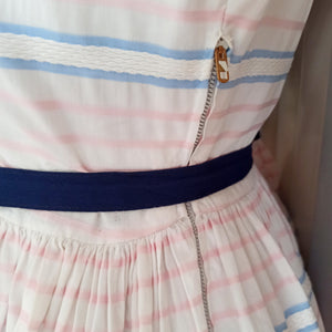 1950s - Adorable Pink & Baby Blue Cotton Dress - W28.5 (72cm)