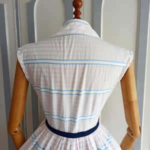 1950s - Adorable Pink & Baby Blue Cotton Dress - W28.5 (72cm)