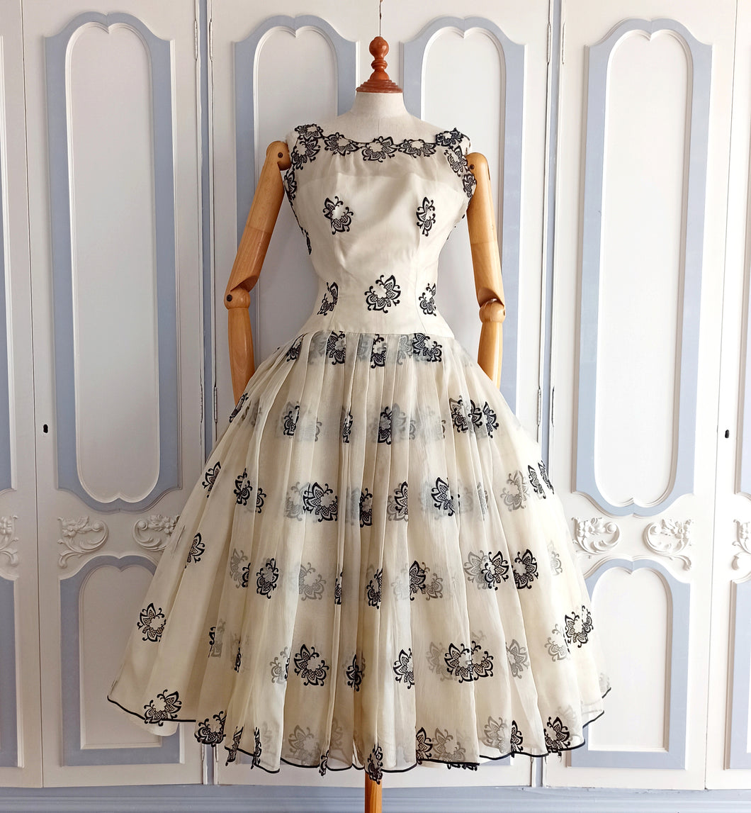 1950s - Spectacular French Silk Sheer Dress - W27.5 (70cm)