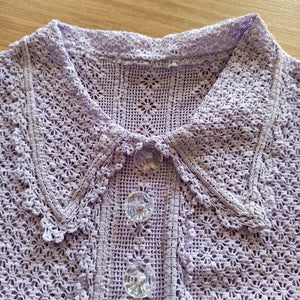 1930s 1940s - Adorable Lavender Handmade Knit Blouse - S
