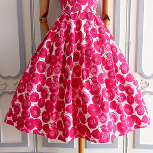 1950s  - Spectacular Poppies Textured Cotton Dress - W27 (68cm)