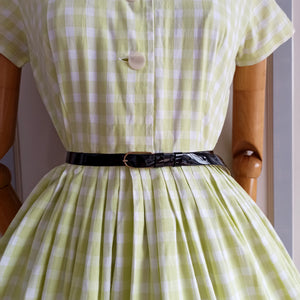 1950s  - Gorgeous Lime Checked Cotton Dress - W27 (68cm)