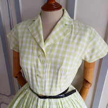 Load image into Gallery viewer, 1950s  - Gorgeous Lime Checked Cotton Dress - W27 (68cm)
