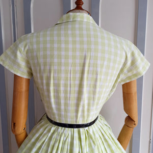 1950s  - Gorgeous Lime Checked Cotton Dress - W27 (68cm)