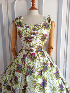 1950s - Spectacular Tie Shoulder Summer Dress - W27.5 (70cm)
