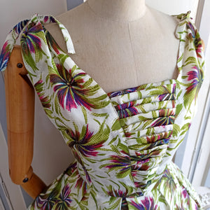 1950s - Spectacular Tie Shoulder Summer Dress - W27.5 (70cm)