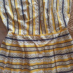 1950s 1960s - Adorable Yellow Black Cotton Dress - W39 (100cm)