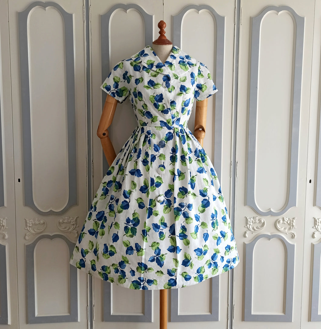 1950s - Gorgeous Parisien Leaves Dress - W27.5 (70cm)