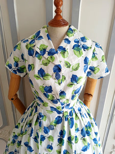 1950s - Gorgeous Parisien Leaves Dress - W27.5 (70cm)