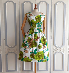 1950s 1960s - Vibrant Floral Textured Cotton Dress - W29 (74cm)