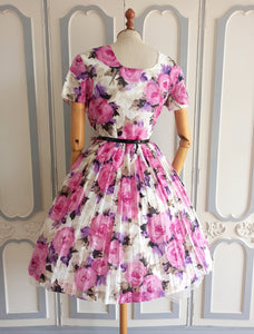 1950s 1960s - TREVIRA, Berlin - Stunning Roseprint Dress - W27.5 (70cm)
