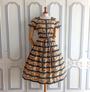 1940s 1950s - Fabulous Front Zipper Cotton Dress - W31 (78cm)