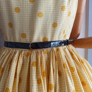 1950s - Adorable Yellow Vichy Dots Cotton Dress - W28 (72cm)